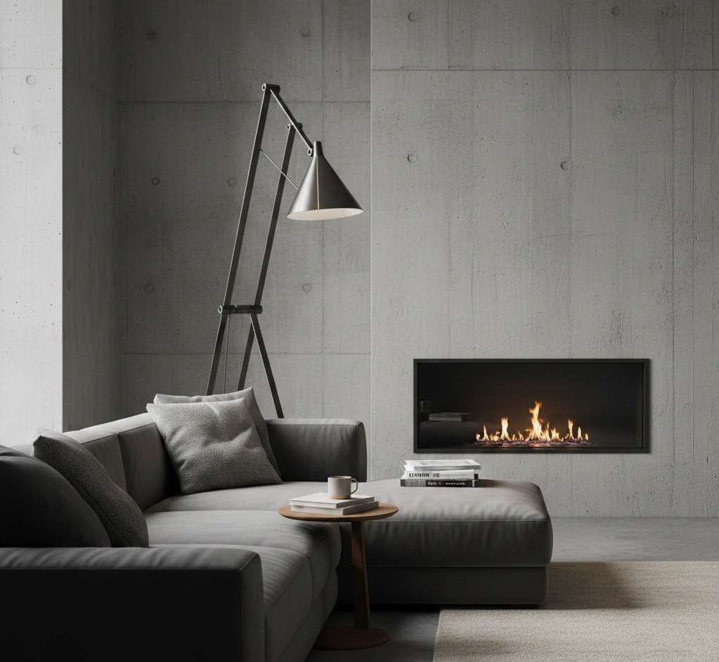 Projekt salonu z kuchnią w loftowym stylu: Nowoczesna aranżacja domu jednorodzinnego