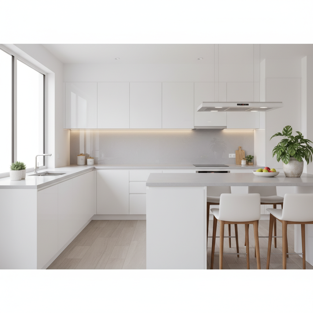 Projekty wnętrz: subtelna aranżacja salonu z kuchnią