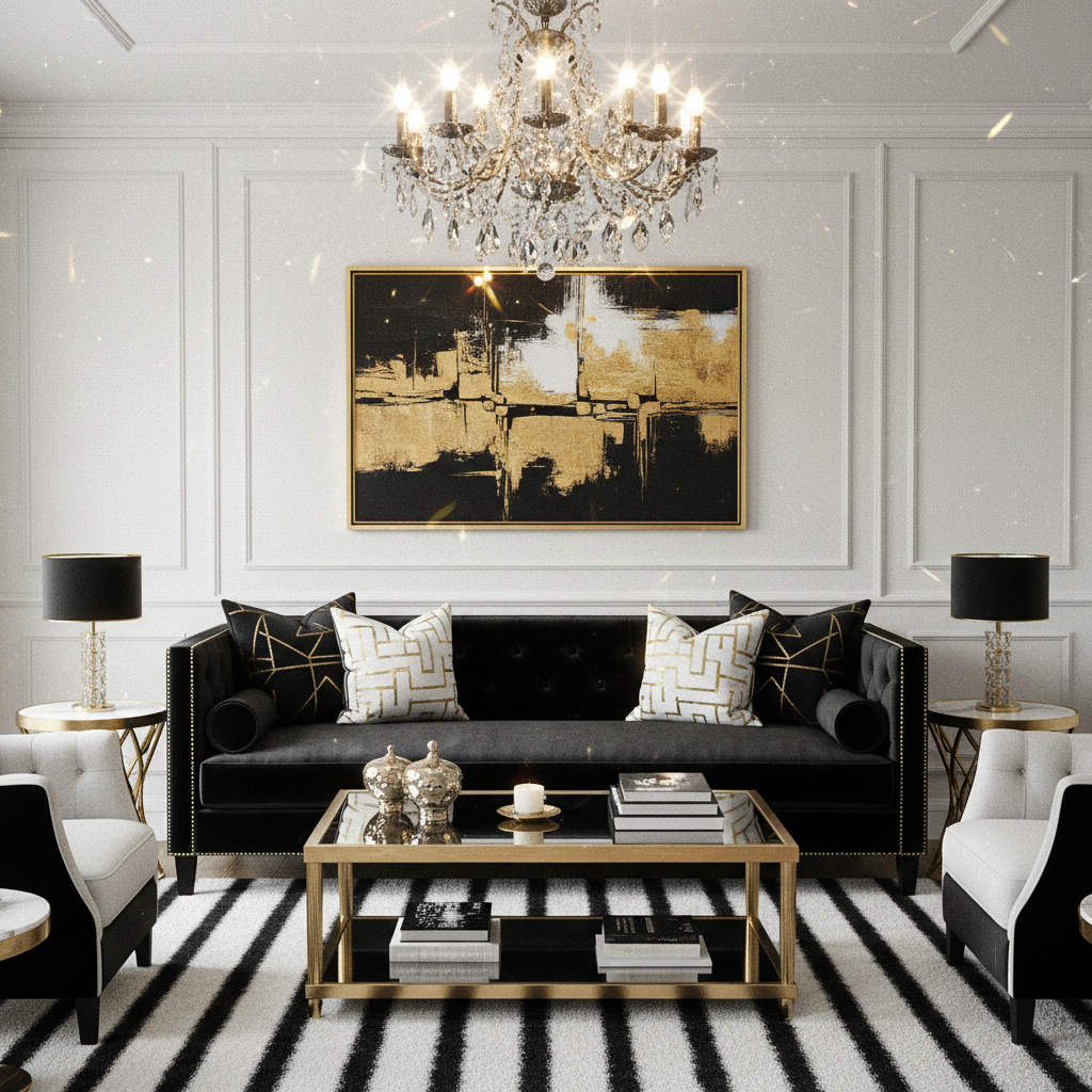 Modny salon w bieli i czerni – ponadczasowa elegancja i nowoczesny design