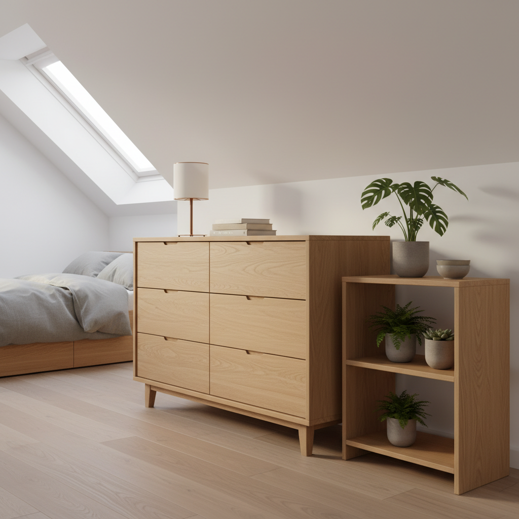 Sypialnia na poddaszu ze skosem – Aranżacja jasnego i przytulnego wnętrza