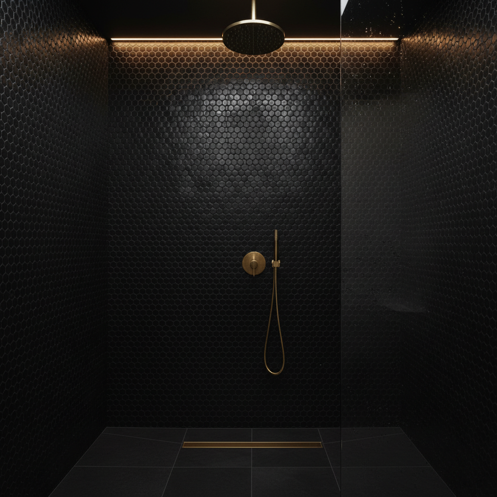 Fiolet i czerń w łazience: dwa oblicza stylu Glamour, które pokochasz