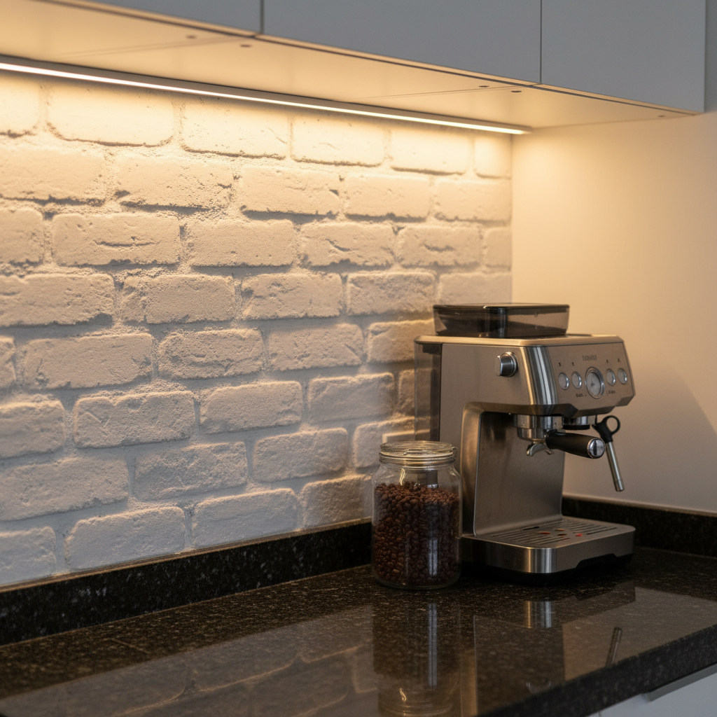 Biała cegła w kuchni. Niebanalny pomysł na kuchenną ścianę